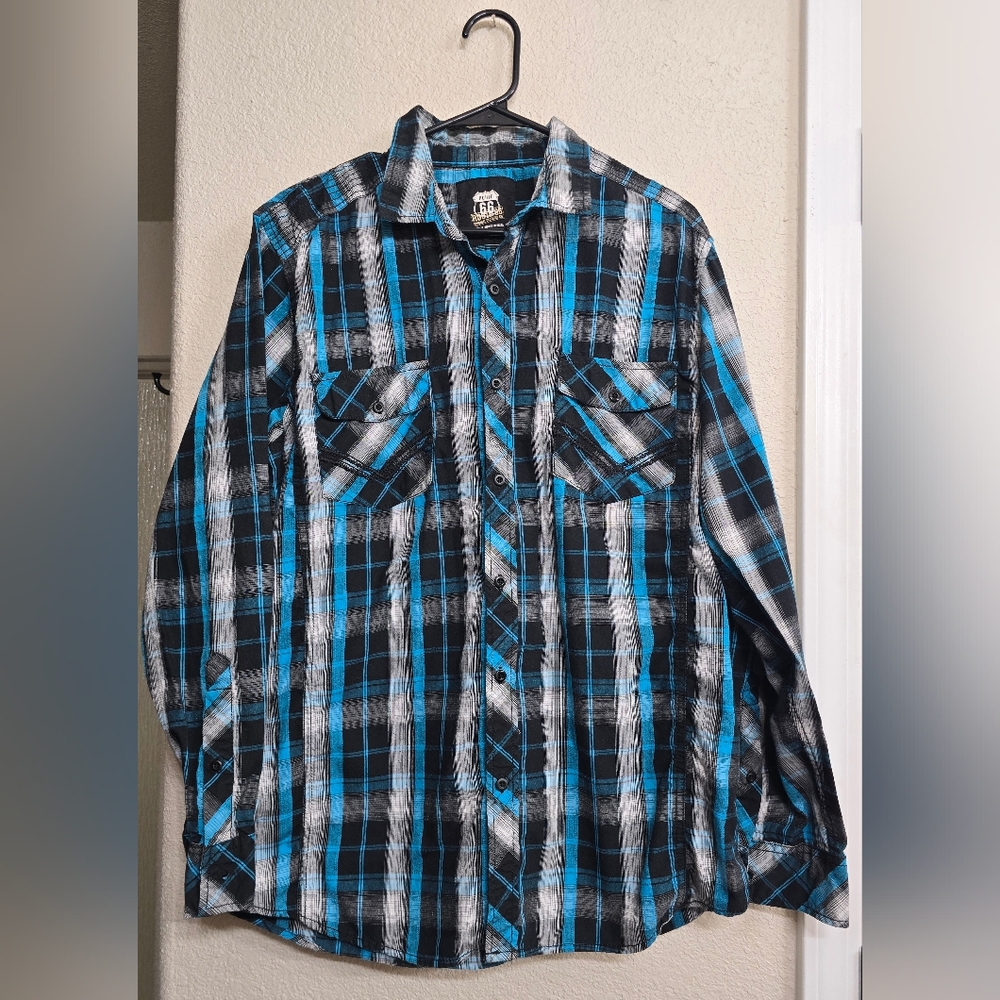 Route 66 Blue And Black Plaid Dress Shirt